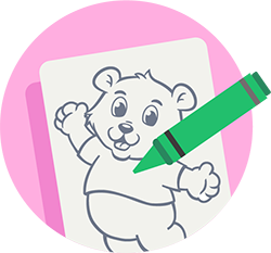 Livro de colorir com urso e lápis verde