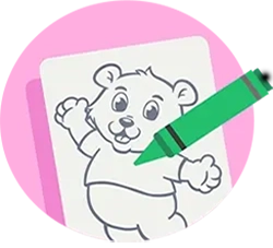 Green crayon with teddy colouring book
