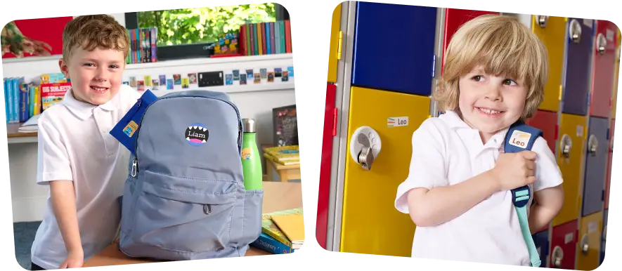 crianças em idade escolar com seus rótulos escolares