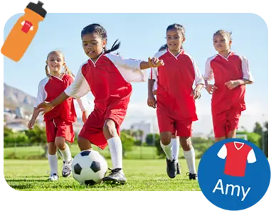 time de futebol da escola feminina em camisa vermelha